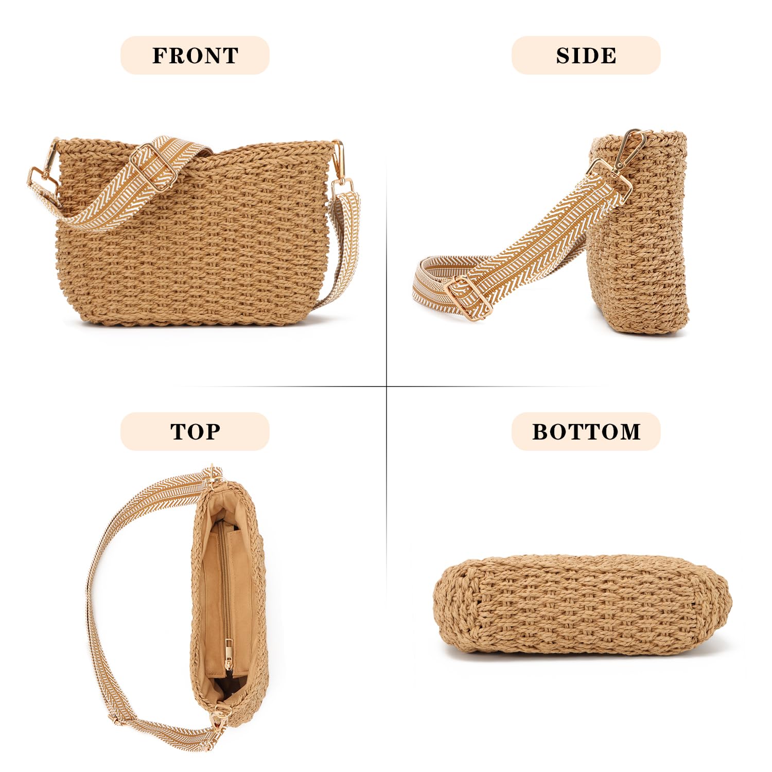 SUKUTU Borsa a Tracolla in paglia Intrecciata per Donne Borsa estiva da Spiaggia Borsetta Crossbody Satchel a Catena