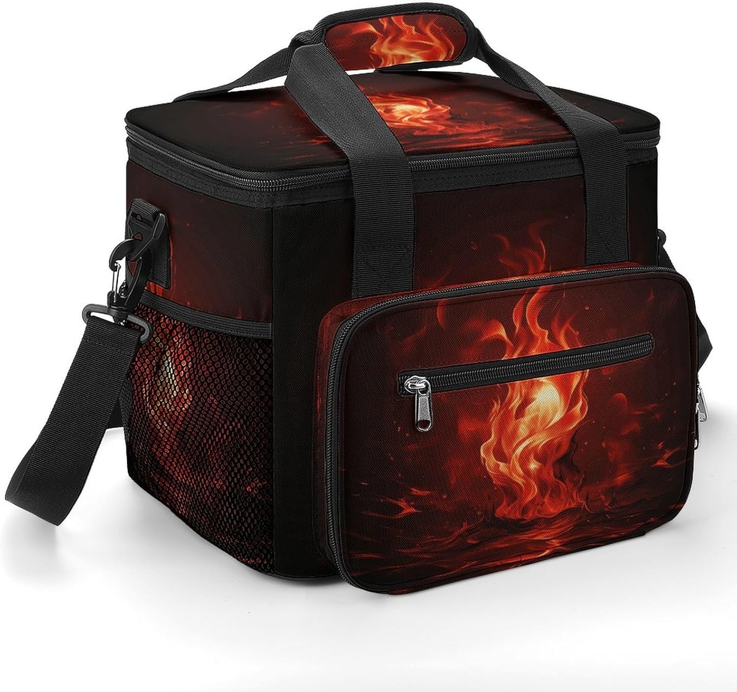 Red Flame Cooler Bag Portable Insulated Lunch Bags Leakproof Ice Chest Large Capacity Soft Cooler Tote for Picnic Camping Work Travel Keep Food Drinks Fresh 22.5L