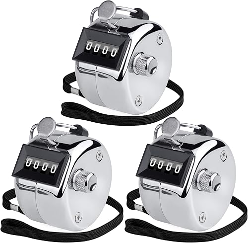 Miniatura 11 de KTRIO Contador de metal de mano de 4 dígitos, contador de clickers, contador mecánico de mano, contador de tono para entrenamiento, tejido