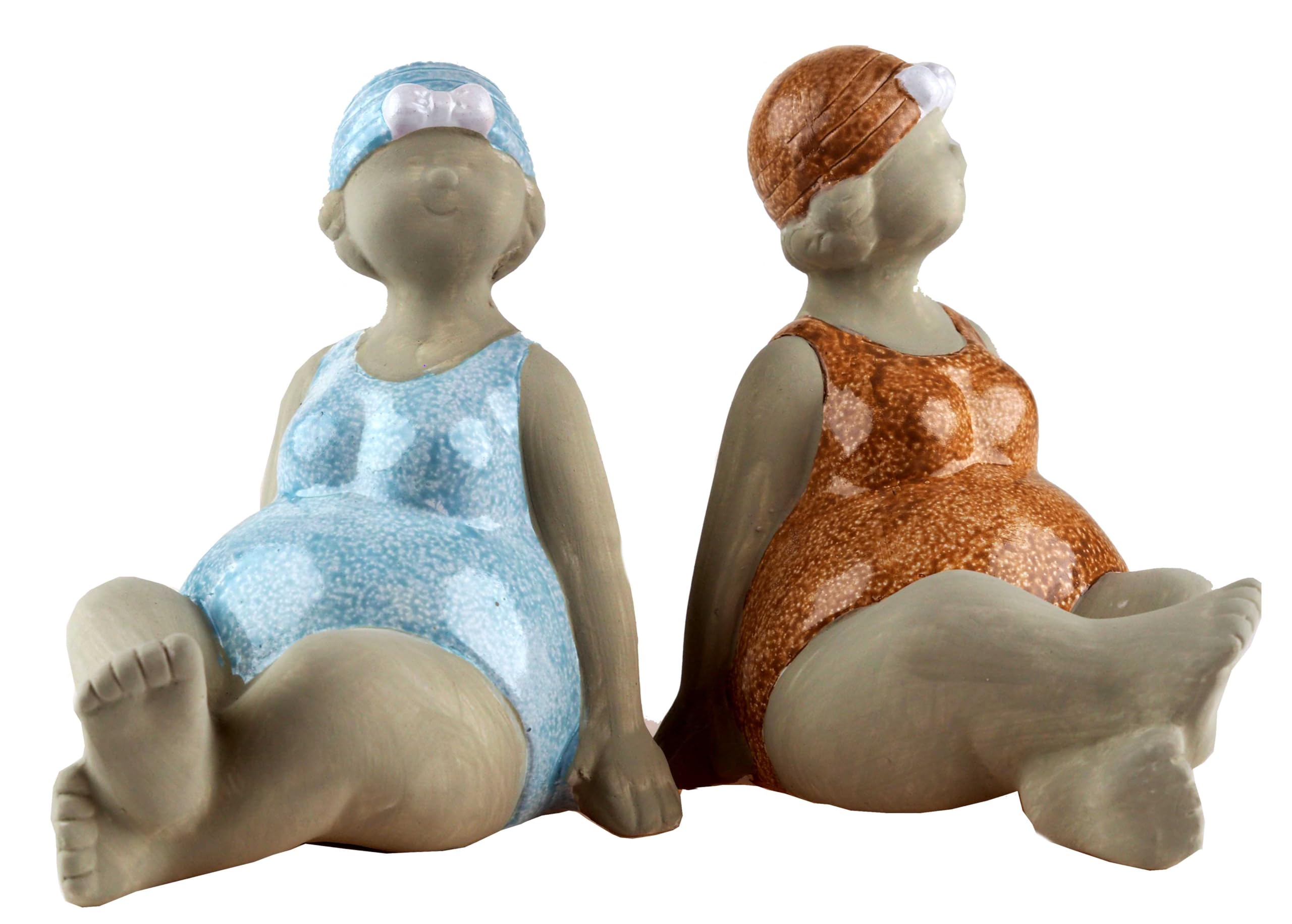 Bwg Blue/Orange Sitting Curvy Swim Lady Beach Dippers Novelty Ornaments - Set Of 2
