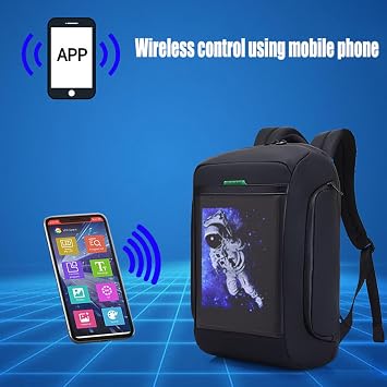 Luminous backpack, LED backpack, HD display backpack, APP controlled DIY smart backpack, water-proof,Black