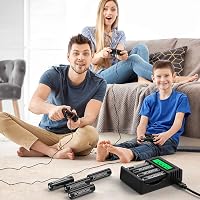 Acumulatori reîncărcabili POWEROWL AA Ni-MH 2800 mAh, set de 8 bucăți cu încărcător pentru 4 sloturi, încărcare rapidă USB și canale independente, pentru dispozitive AA 8