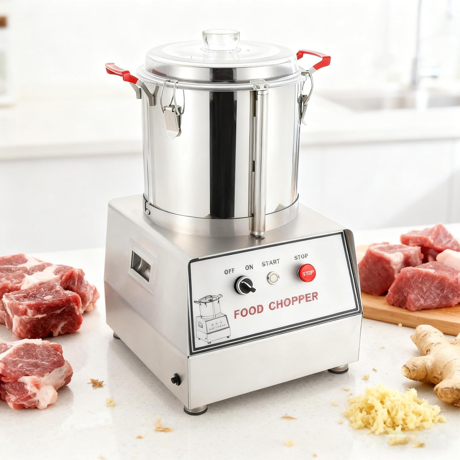 5l/7l/10l/15l Electric Food Processor, Commercial Food Cutter,Food Processing Tools,1400rpm,Detachable Blades, For Fruits,Grains, Peanut, Ginger, Garlic 5L