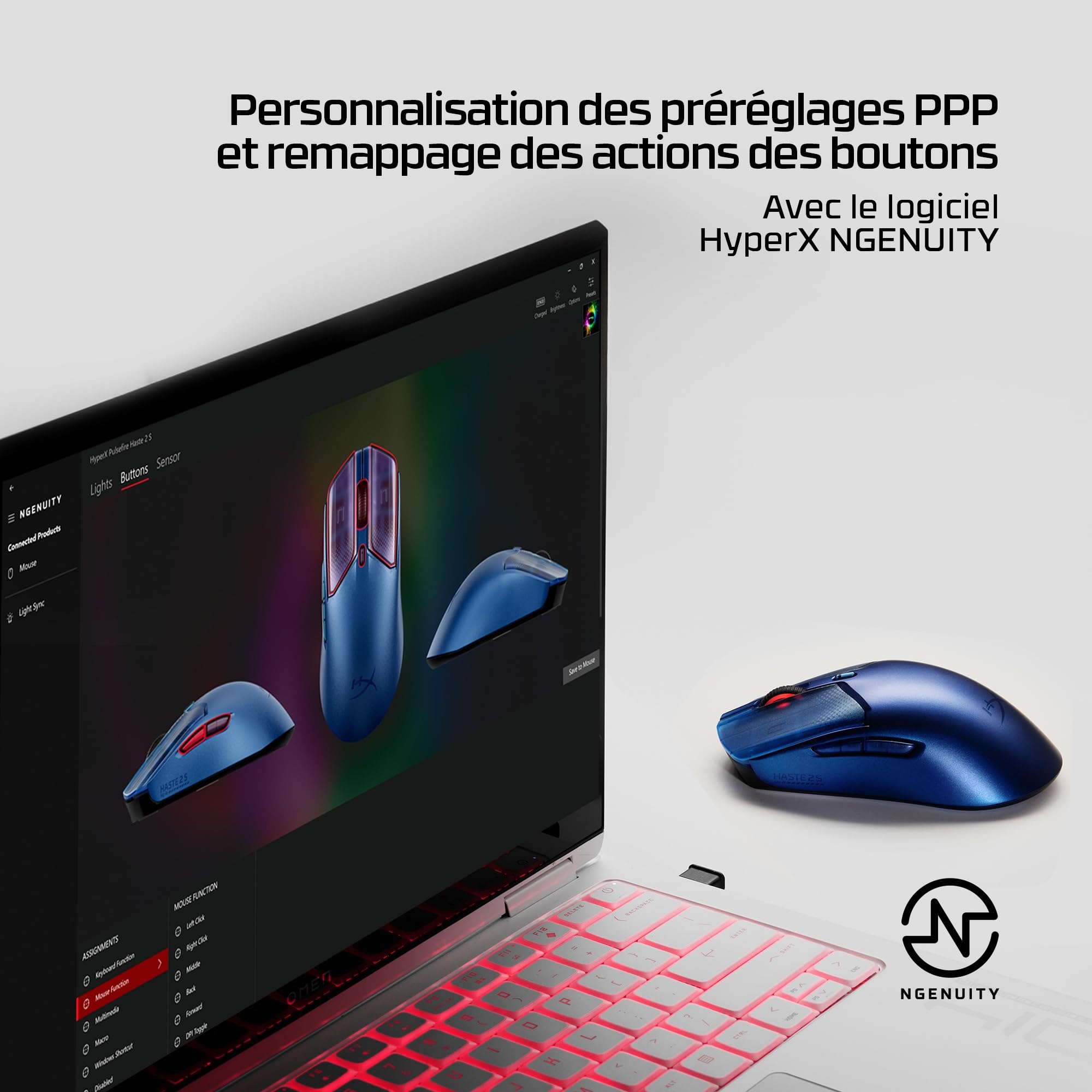 HyperX Pulsefire Haste 2 S Wireless, Souris Gaming sans Fil Ultra Légère 64 g, Coque en Alliage de Magnésium, Capteur HyperX 26K Jusqu’à 26 000 DPI, Autonomie Jusqu’à 120h, Patins en Verre, Bleu