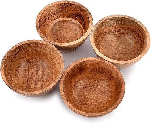 Miniatura 3 de NIRMAN Juego de 4 cuencos de madera de acacia para comidas de cocina, fiestas y nueces, dulces, aperitivos, aperitivos, verde oliva (4.5 x 4.5 x 2.5