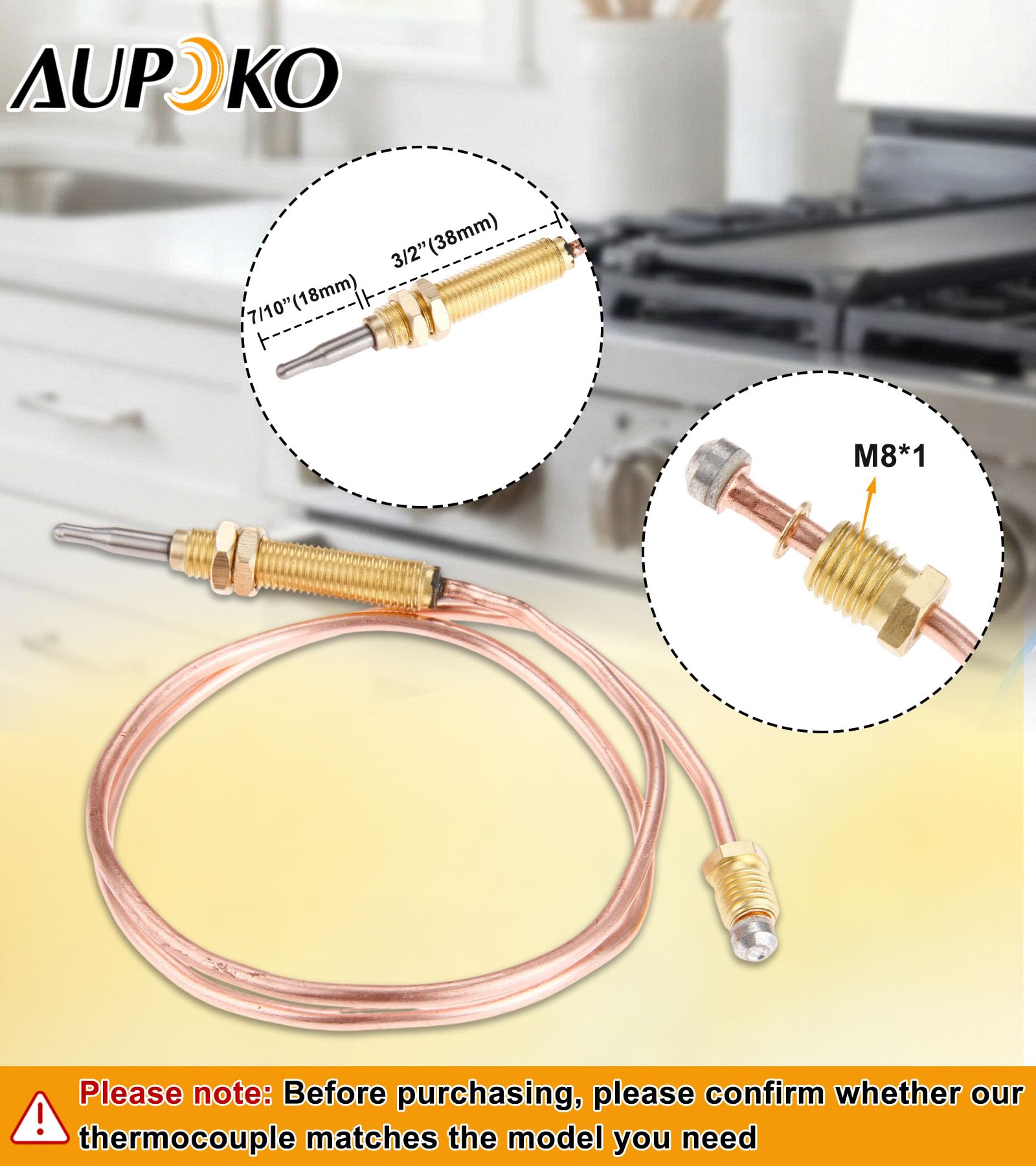 Aupoko Termocoppia universale a gas, lunghezza 600 mm, attacco M8 x 1 e punta a testa per barbecue o braciere o scaldabagno a gas