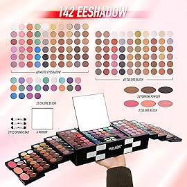 MISS ROSE M 148 Colors Makeup Pallet,Professional Makeup Kit for Women Full Kit,All in One Makeup Sets for Women&Beginner,include Eyeshadow,Lipstick,Eyeliner,Concealer,makeup brush(045 Set-Black)