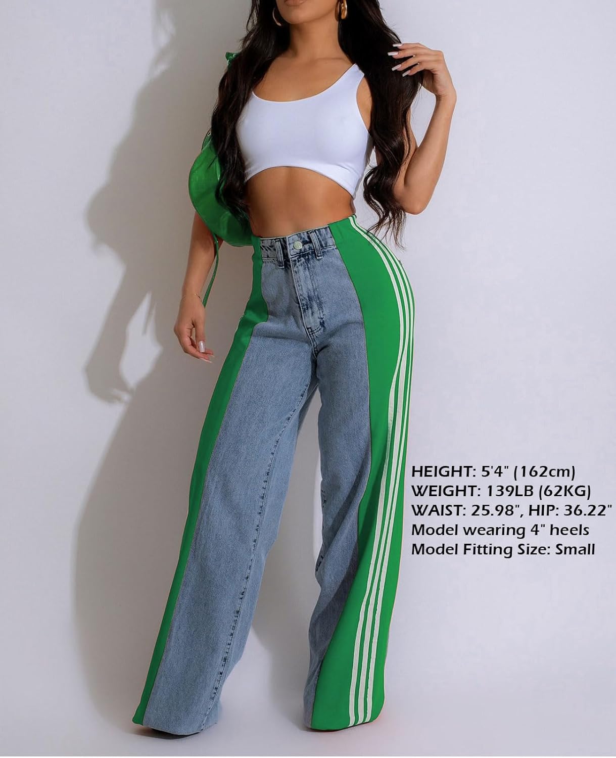 MGCPTN Womens Jeans High Waisted Wide Leg Striped Patchwork Color Block Stretchy Loose Straight Denim Pants - Image 4