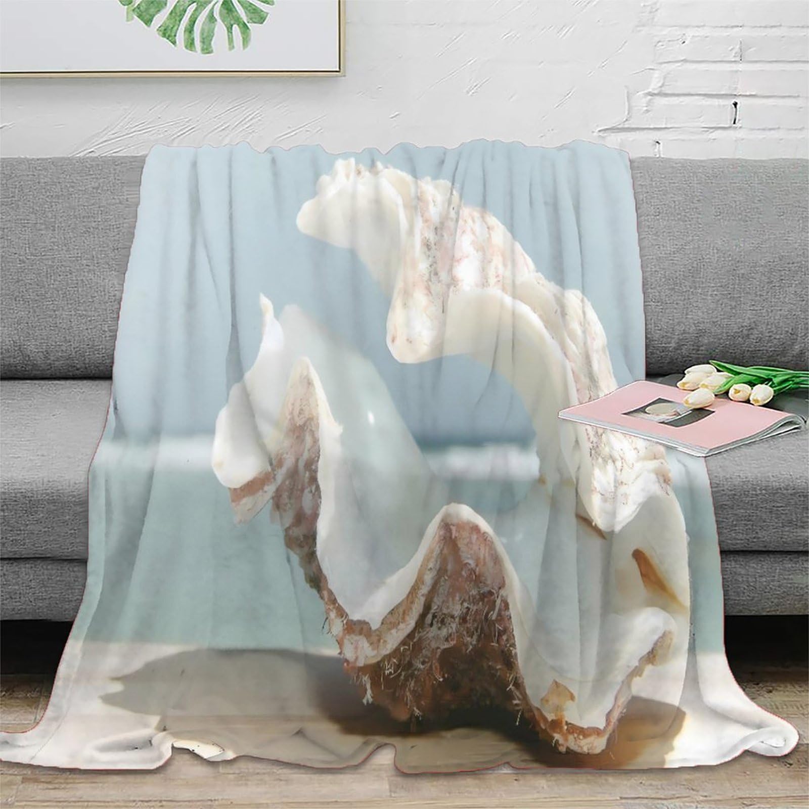 Couverture seashell 3D en microfibre 150x200 cm plaid chaud de plage pour adulte