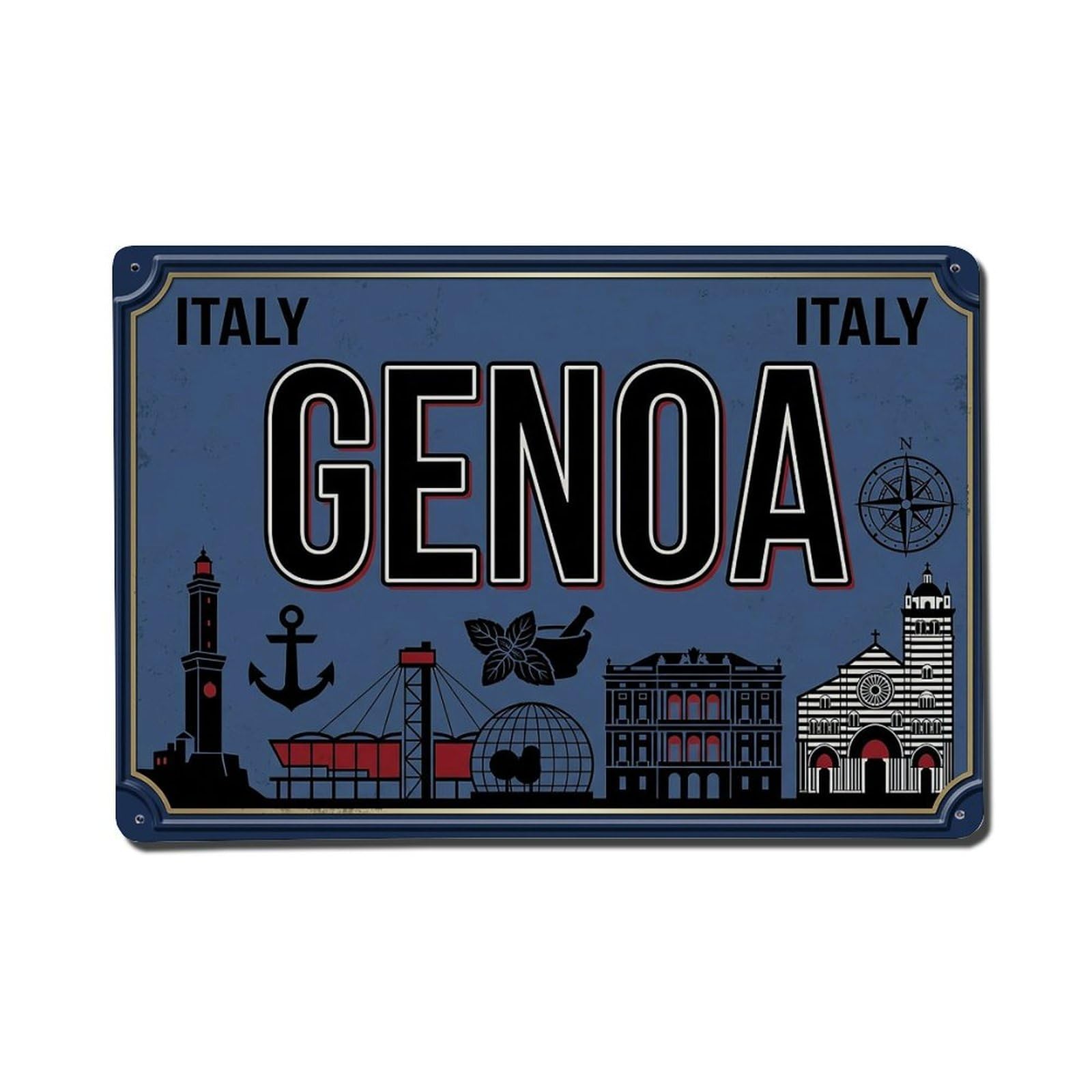 Cwbufd 8X12inch(20X30cm) Vintage Travel Genoa Italy Port Lighthouse Metal Tin Sign Plaque Wall Decor For Cafe, Club Bar, Office, Garden Metal Poster 8X12inch