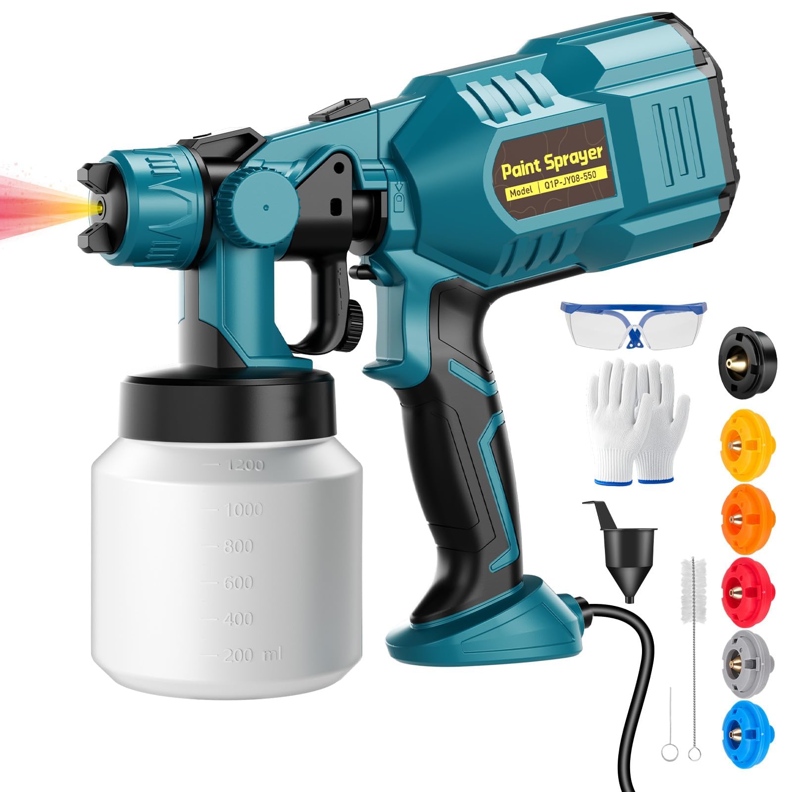 Pulverizador de pintura eléctrico de 850 W con 6 boquillas de cobre (0.5-3.0 mm) y recipiente de 1200 ml, pistola de pulverización de alta potencia para paredes de muebles interiores del hogar