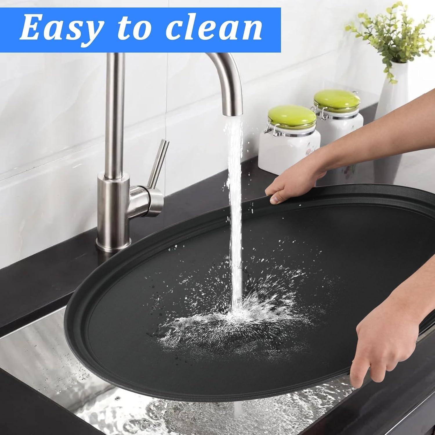 8 Pcs 24 Inch x 29 Inch Large Restaurant Serving Trays, Black PP Plastic Non Slip Tray,Oval Plastic Food Serving Tray with Raised Edges for Home Kitchen Restaurant Cafeterias Fast Food Service - Image 5