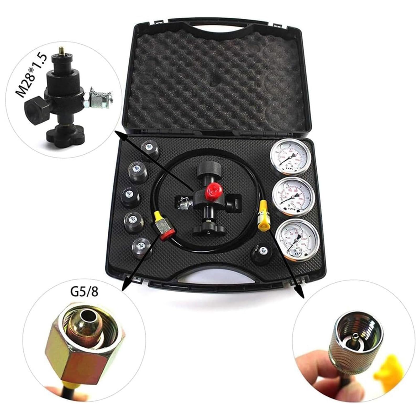 Kit de carga de acumulador de nitrógeno hidráulico, kit de llenado de nitrógeno, manguera de gas y cuerpo de válvula principal, kit de prueba de presión de nitrógeno, herramientas de carga de gas