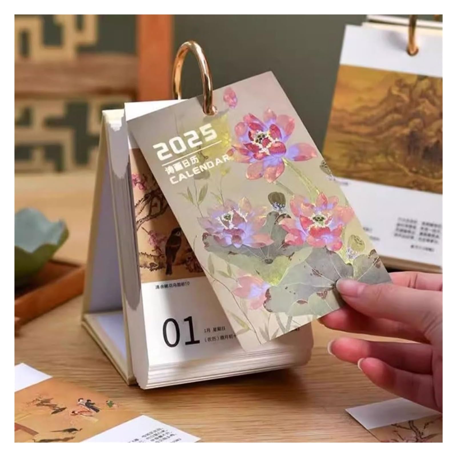 Tischkalender, Tischkalender 2025 im chinesischen Stil, 2025 Jahr der Schlange, Poesie- und Malkalender, Desktop-Ornament, kreativer Desktop-Kalender
