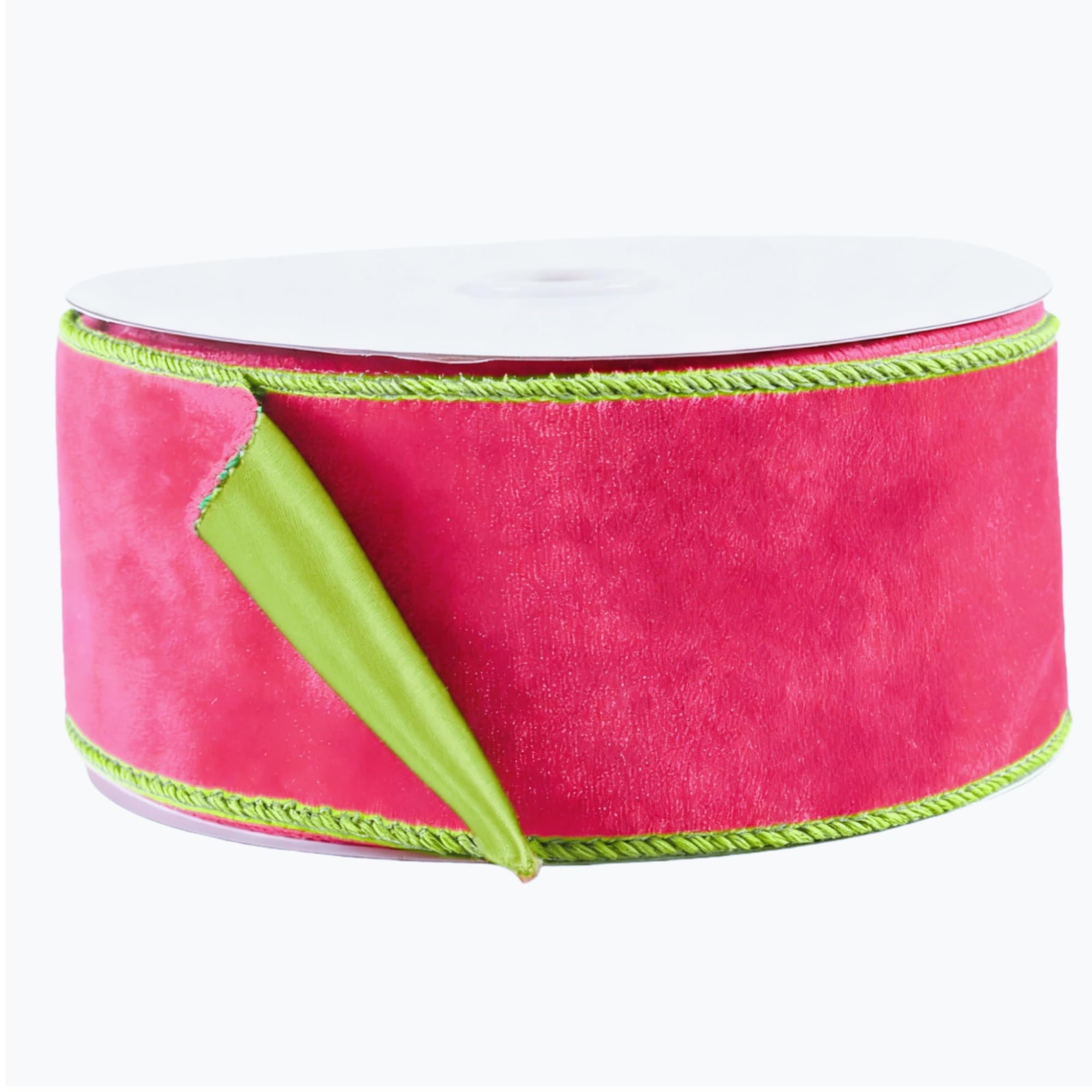 Christmas Velvet Wired Ribbon, Velvet with Satin, 10 Yards, for Gift Wrapping, Tree Decoration, Crafts (Hot Pink/Lime Green, 2-1/2 Inch)