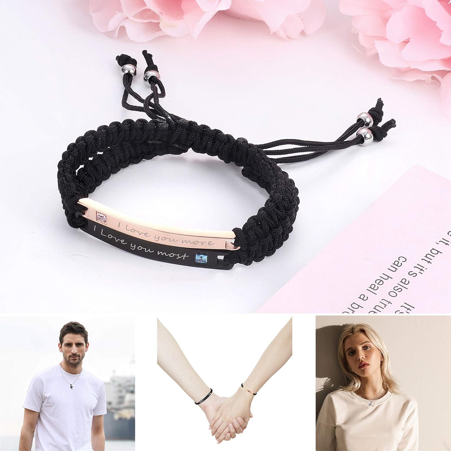 YADOCA 4Pcs Couple Necklace Bracelets Set for Women Men Personalized Handmade Matching Couples Rope Braided ID Relationship Bracelets Stainless Steel Couple Necklace Pendant Love Heart CZ Puzzle Love : Clothing, Shoes & Jewelry