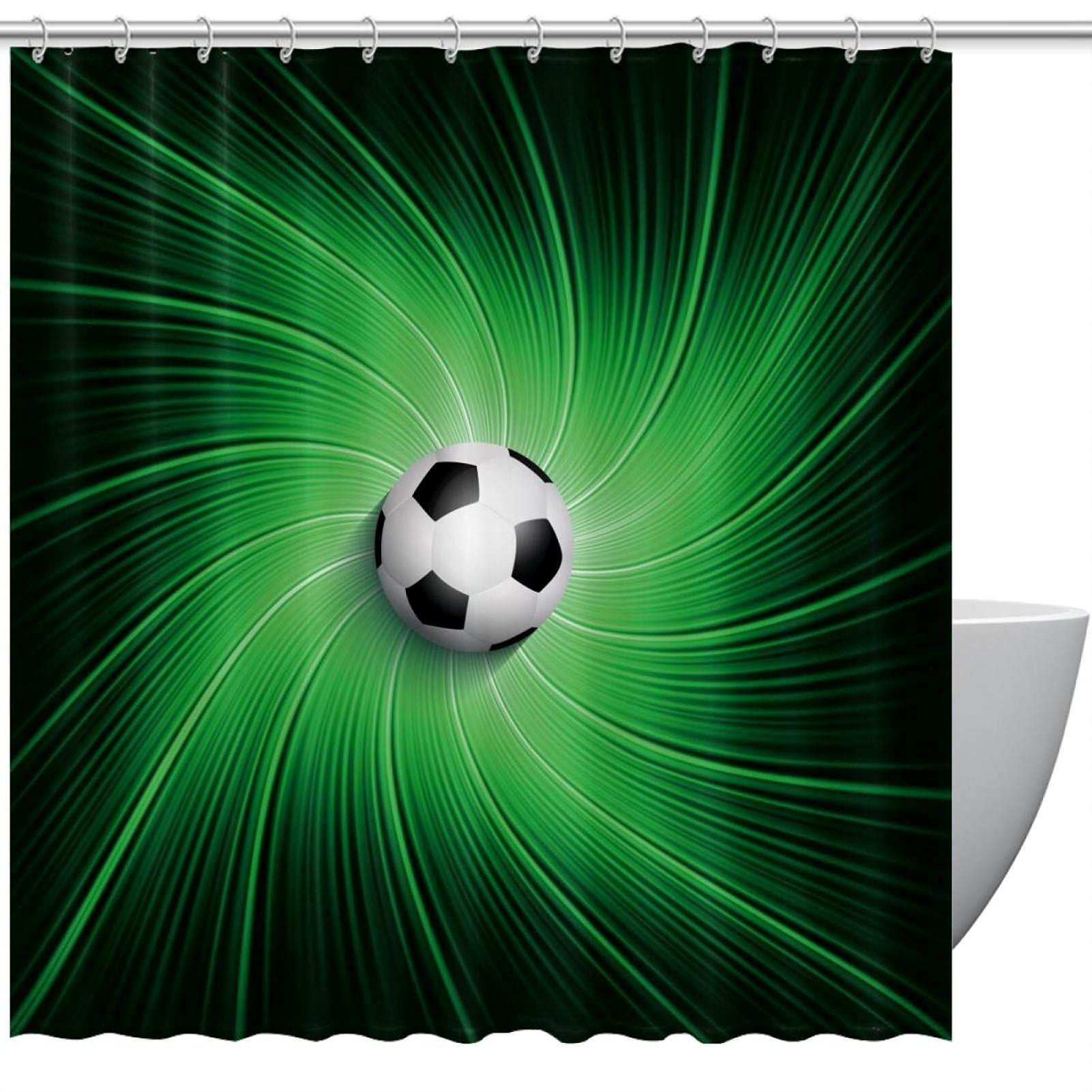 Rideau de douche imperméable et lavable motif football vert 183 x 183 cm
