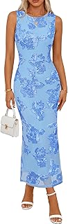 MEROKEETY Women's Summer Floral Bodycon Maxi Dress 2026 Slit Mesh Sleeveless Formal Wedding Guest Cocktail Party Long Dresses