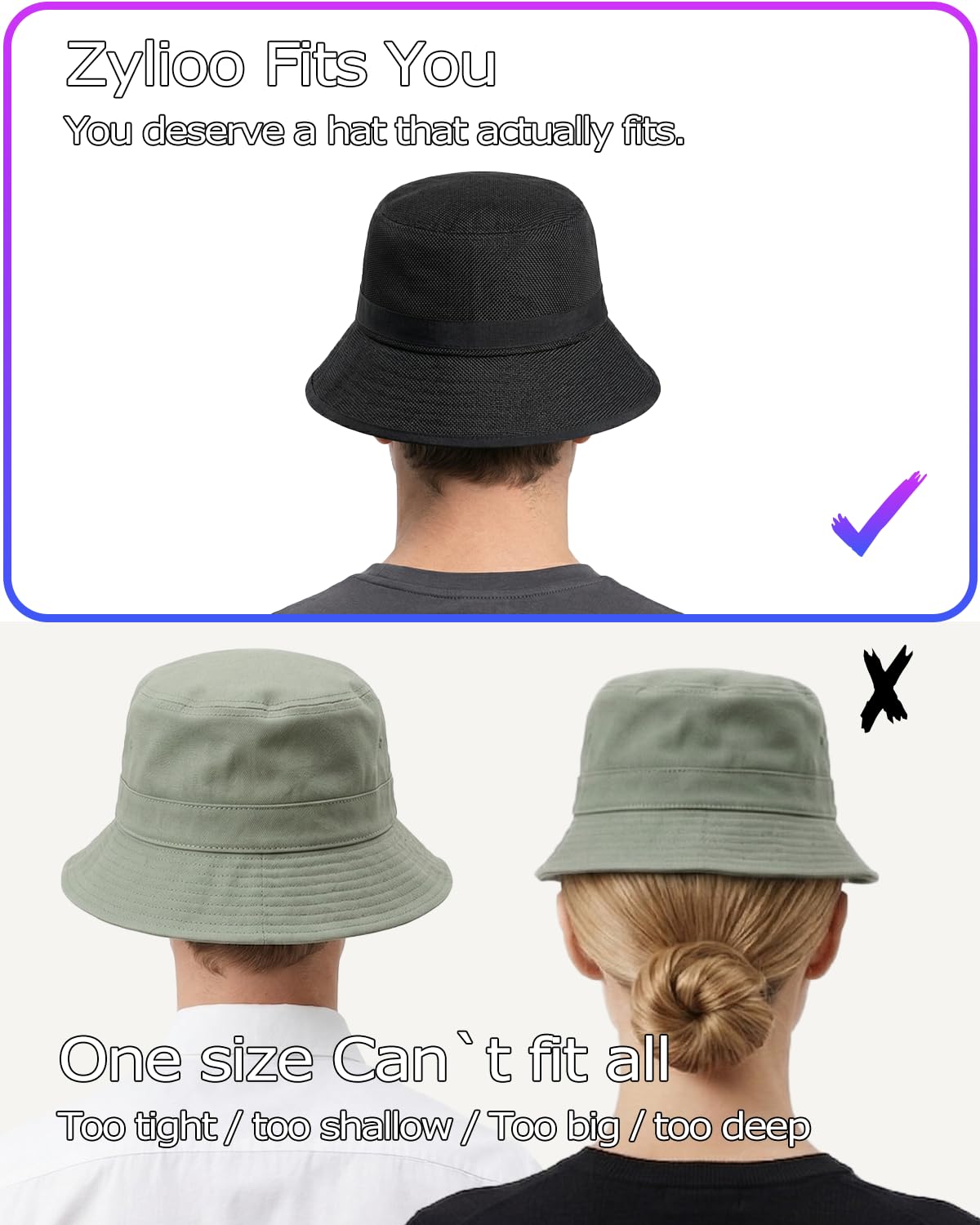 Feng Shui， Chapeaux Seau L/XL/XXL pour Grosses têtes, Chapeaux de Soleil d'été en Faux Lin, Chapeaux de pêche de Voyage de Protection Solaire