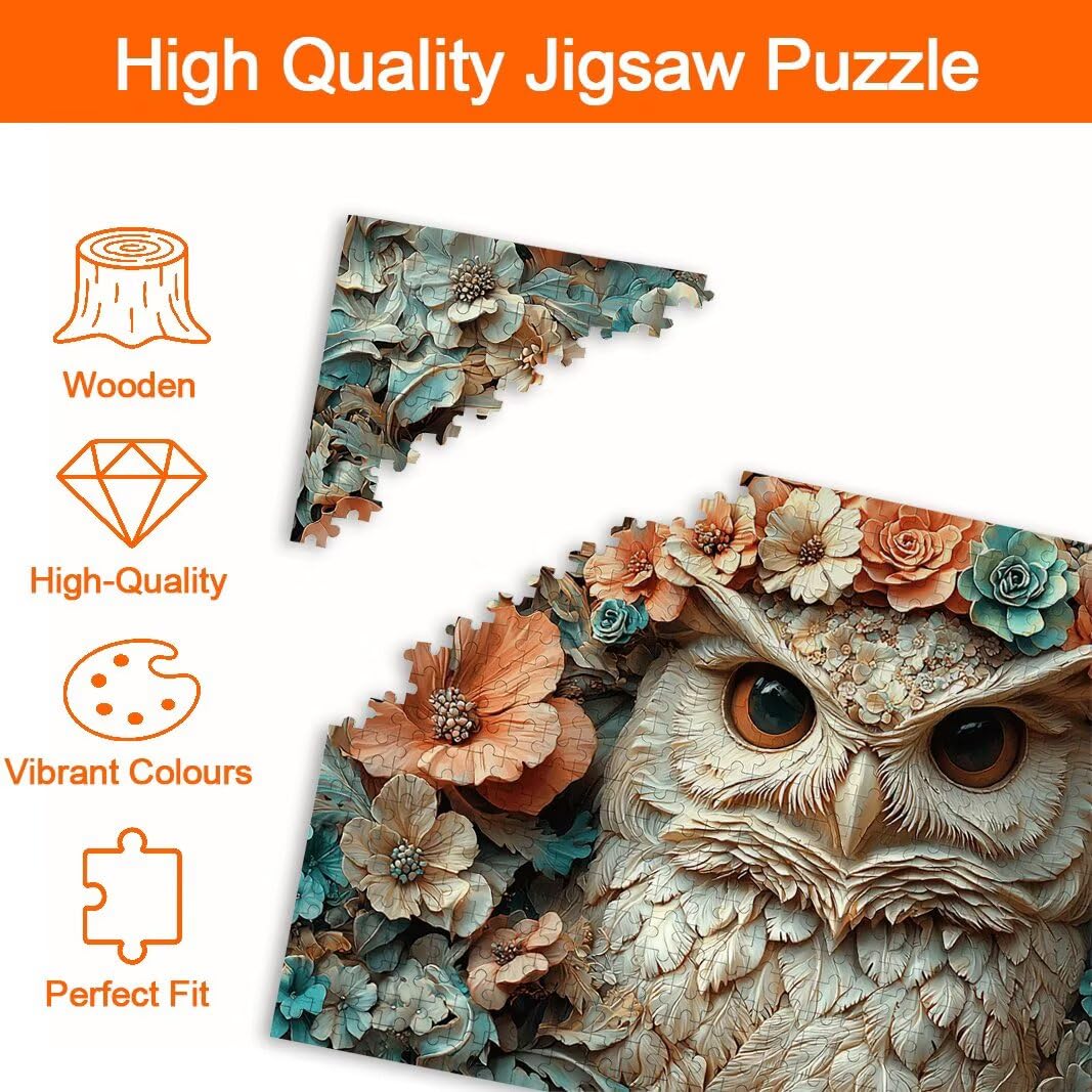Puzzle 1000 elementów, sowa dla dorosłych, drewniane puzzle na prezenty