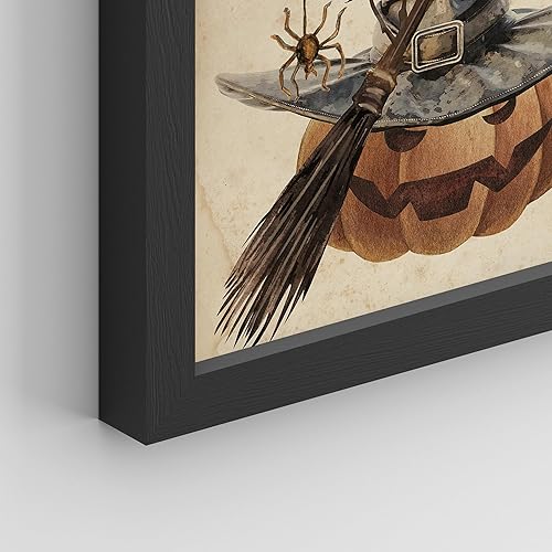 Miniatura 5 de SIGNWIN Póster enmarcado Pascua de Halloween con sombrero, esqueleto, gato, calabaza, celebraciones y vacaciones, arte moderno, realismo, animal