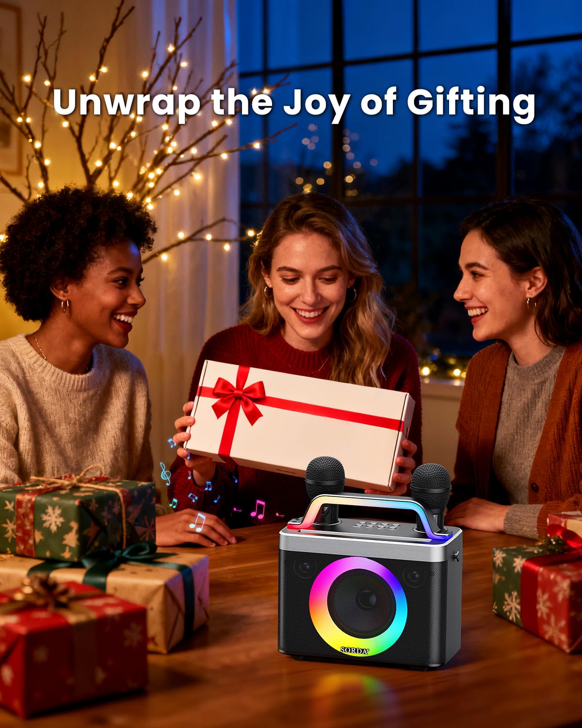 Karaoke Portatile Bluetooth per Adulti e Bambini - 2 Microfoni Wireless, Tracolla, Divertente Cambio di Voce, Supporto USB/AUX, per Eventi All'aperto e Regali per Feste
