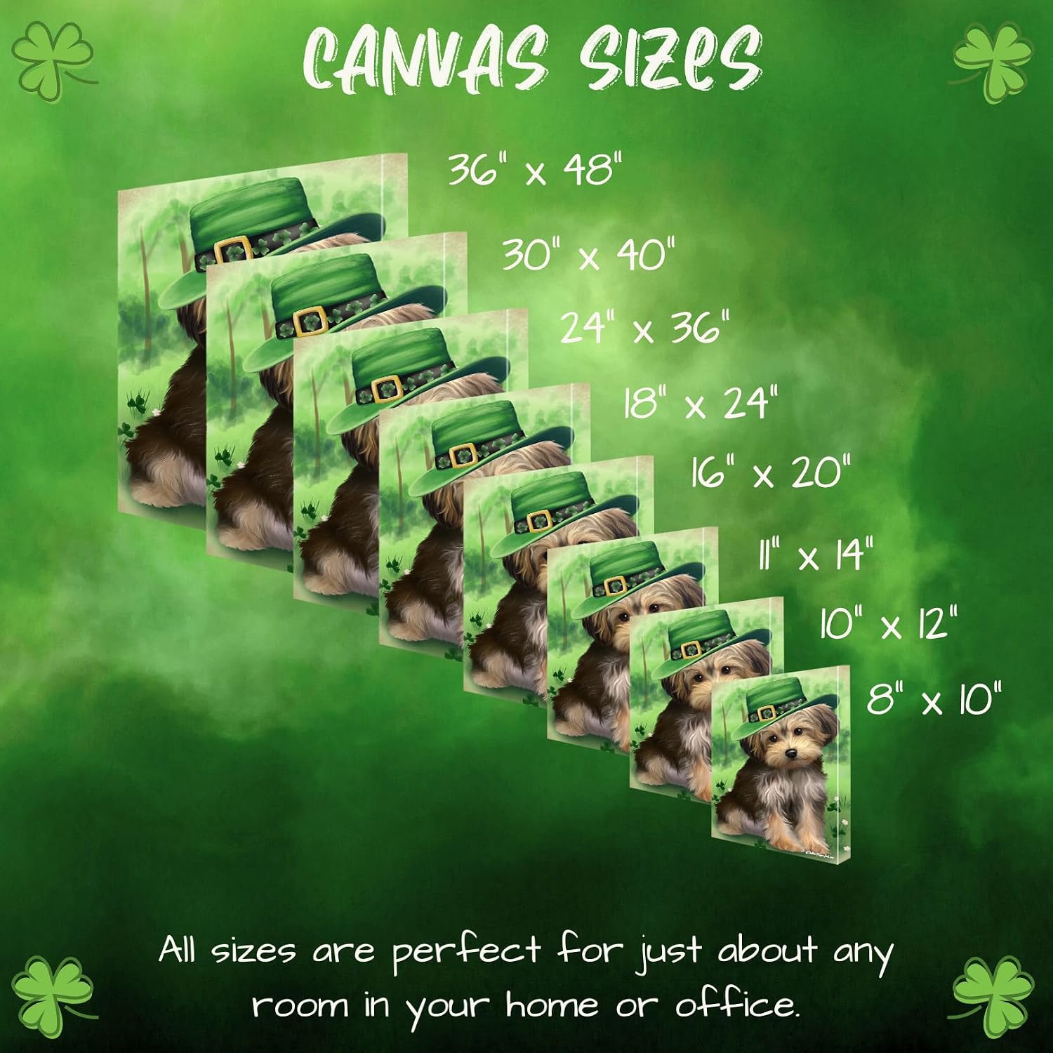 St. Patricks Day Irish Yorkipoo Dog Canvas Wall Art - Premium Quality Ready to Hang Room Decor Wall Art Canvas - Unique Animal Printed Digital Painting for Decoration, 12"x12" - CVSP55275