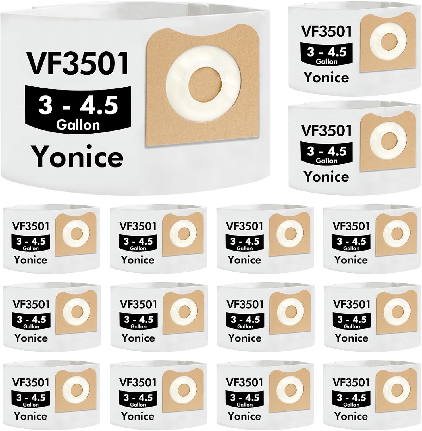 15 Pack VF3501 Repalcement Bags Compatible with Ridgid 3, 4, 4.5 Gallon Wet/Dry Vacuums,Dust Collection Filter Bags,Part# 23738, WS32045F