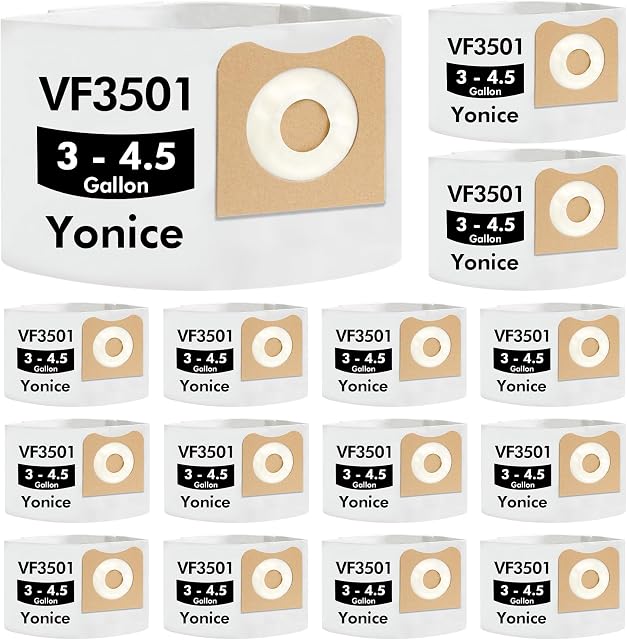 15 Pack VF3501 Vacuums Bags Size C Compatible for Ridgid & Workshop 3-4.5 Gallon Vacuums, Disposable Dust Collection Filter Bags Replace Part# 23738 VF3501 WS32045F