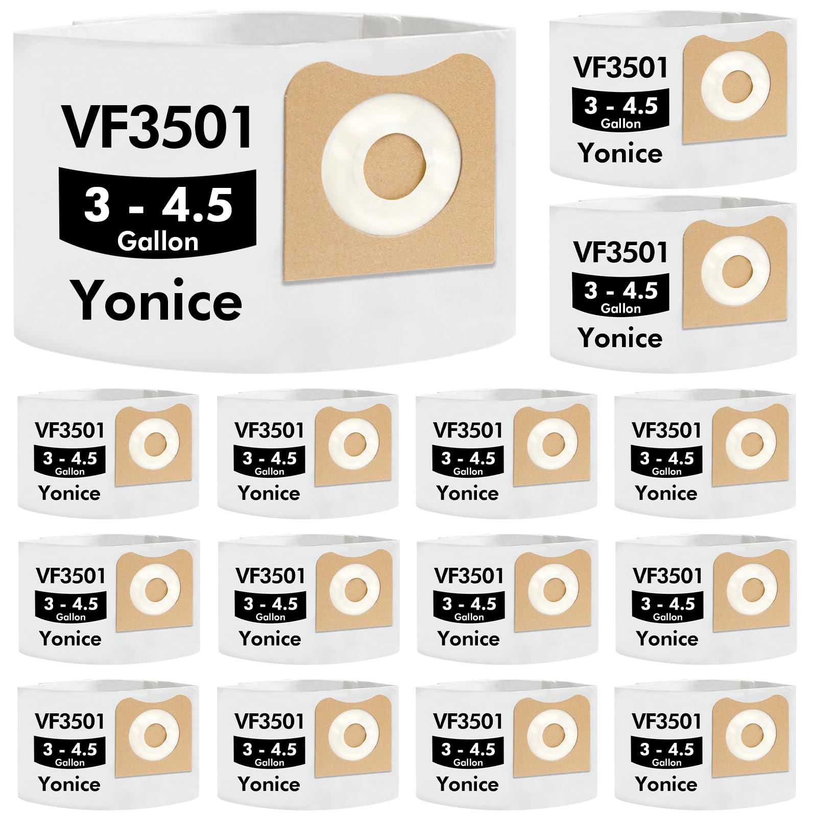15 Pack VF3501 Bags Compatible with Ridgid 3, 4, 4.5 Gallon Wet/Dry Vacuums