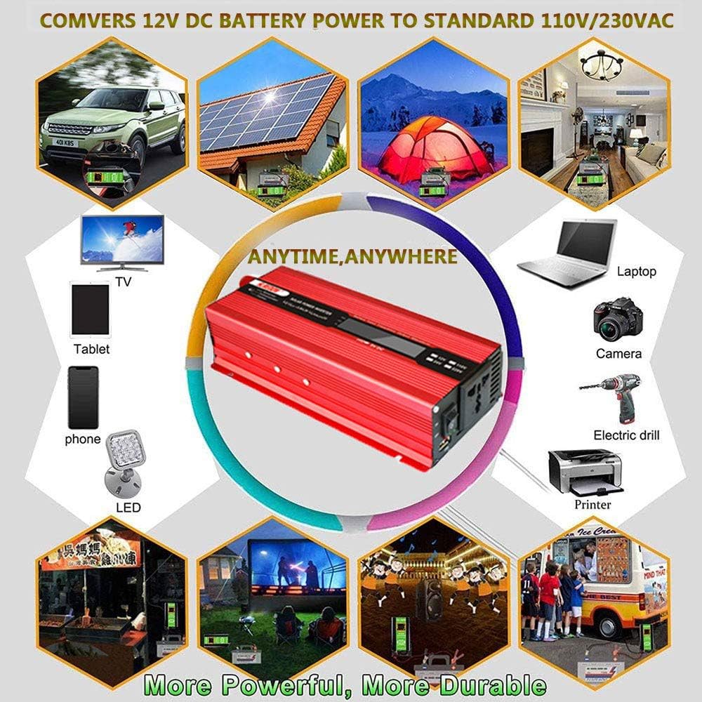 500W to 2000W Inverter 12V/24V to 110V/240 Invertor DC to AC Converter for Car with Cigarette Lighter Plug Cord and Battery Clamps 1500W-24Vto240V(1000W,24Vto110V)