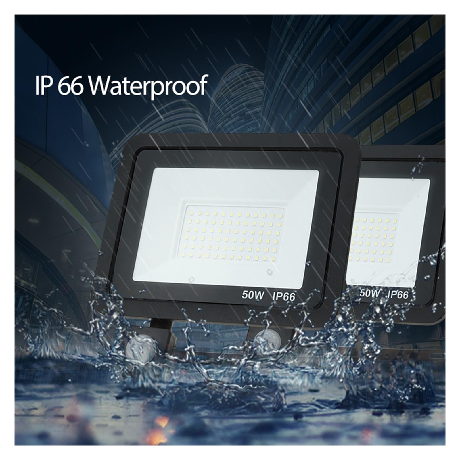 Luz de LED fluorescente Sensor De Movimiento PIR Reflector LED Impermeable IP66 30w 50w 100w Proyector Pared Iluminación Exterior(Cold white_BLACK SHELL_50W)