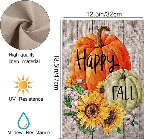 Miniatura 6 de Bandera de jardín de bienvenida de otoño, floral, agradecimiento, doble cara, vertical, rústica, granja, patio, decoración de temporada al aire