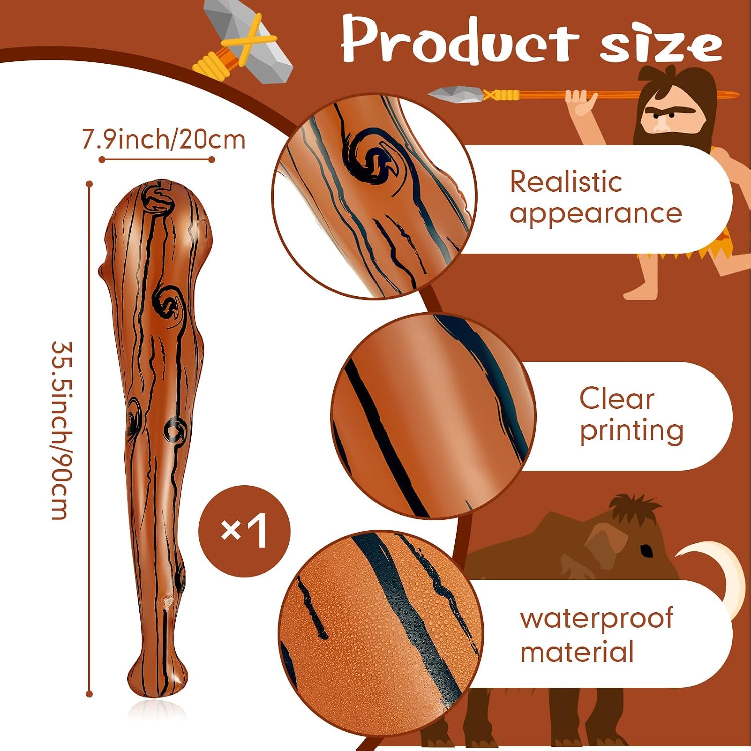 Sumind Caveman Costume Accessories for Adults, Inflatable Club & Jumbo Fake Feet Shoe Covers, Halloween Cosplay Prop Set