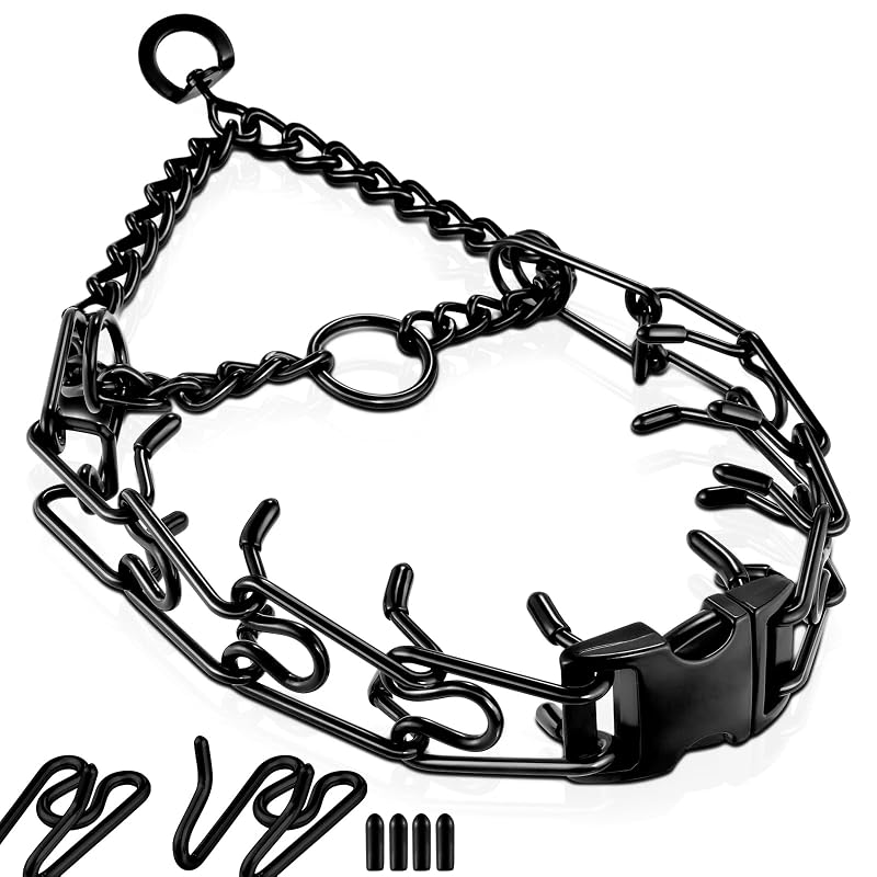 Coleira de Pinos para Cães em Aço Preto MR.BEEFOO com Fecho de Liberação Rápida XL, 58,42–66,04 cm