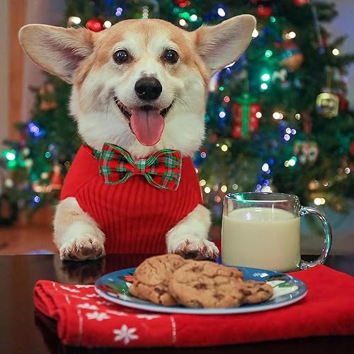 Miniatura 6 de Collar de perro con lazo, collar de perro a cuadros rojos, suave, duradero, ajustable, de algodón, rojo, verde, tartán, collar para cachorros para