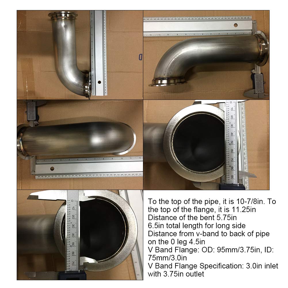 V-Band a V Band Downpipe Universal 3 Pulgadas 90 ° V-Band con Abrazadera de Tubo Corto de Acero Inoxidable Downpipe