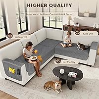 Vista 6 de Arfntevss Fundas impermeables para sofá seccional de esquina para perros y mascotas, funda de sofá en forma de L, terciopelo lavable grande