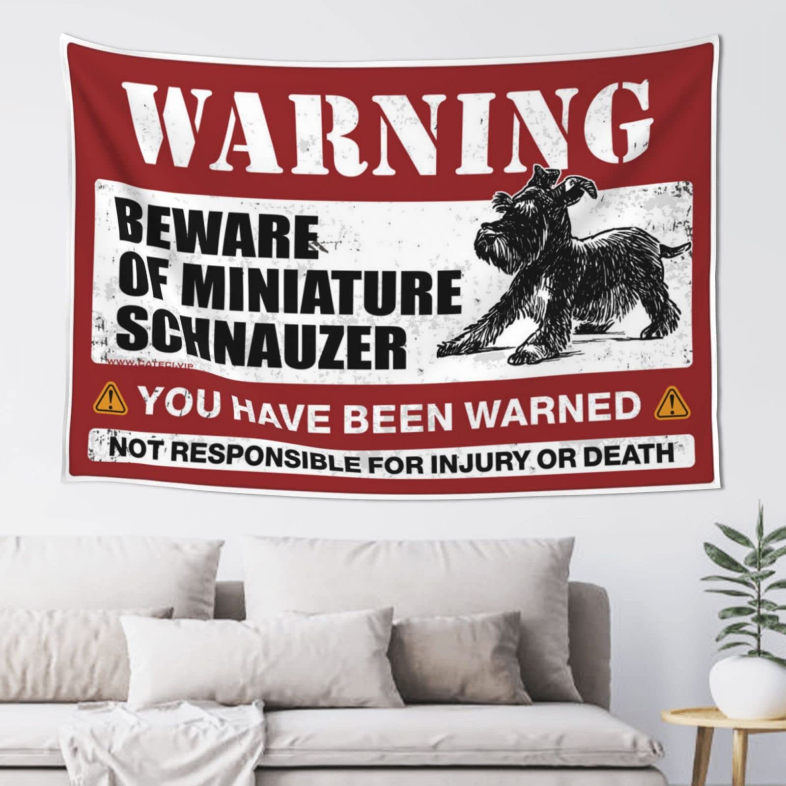 PRAVOXI Bar Man Cave Decor Beware Of Miniature Schnauzer Tapestry Man Cave Decorations Tapestry For Walls(75X100CM)