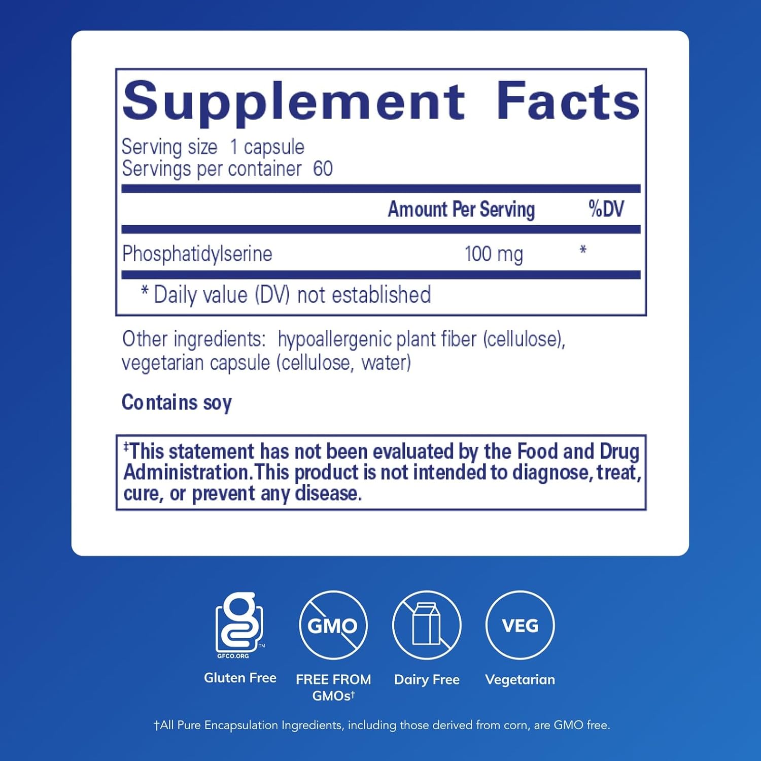 Pure Encapsulations PS 100 | Phosphatidylserine Amino Acid Supplement for Brain and Memory* | 60 Capsules - Image 2