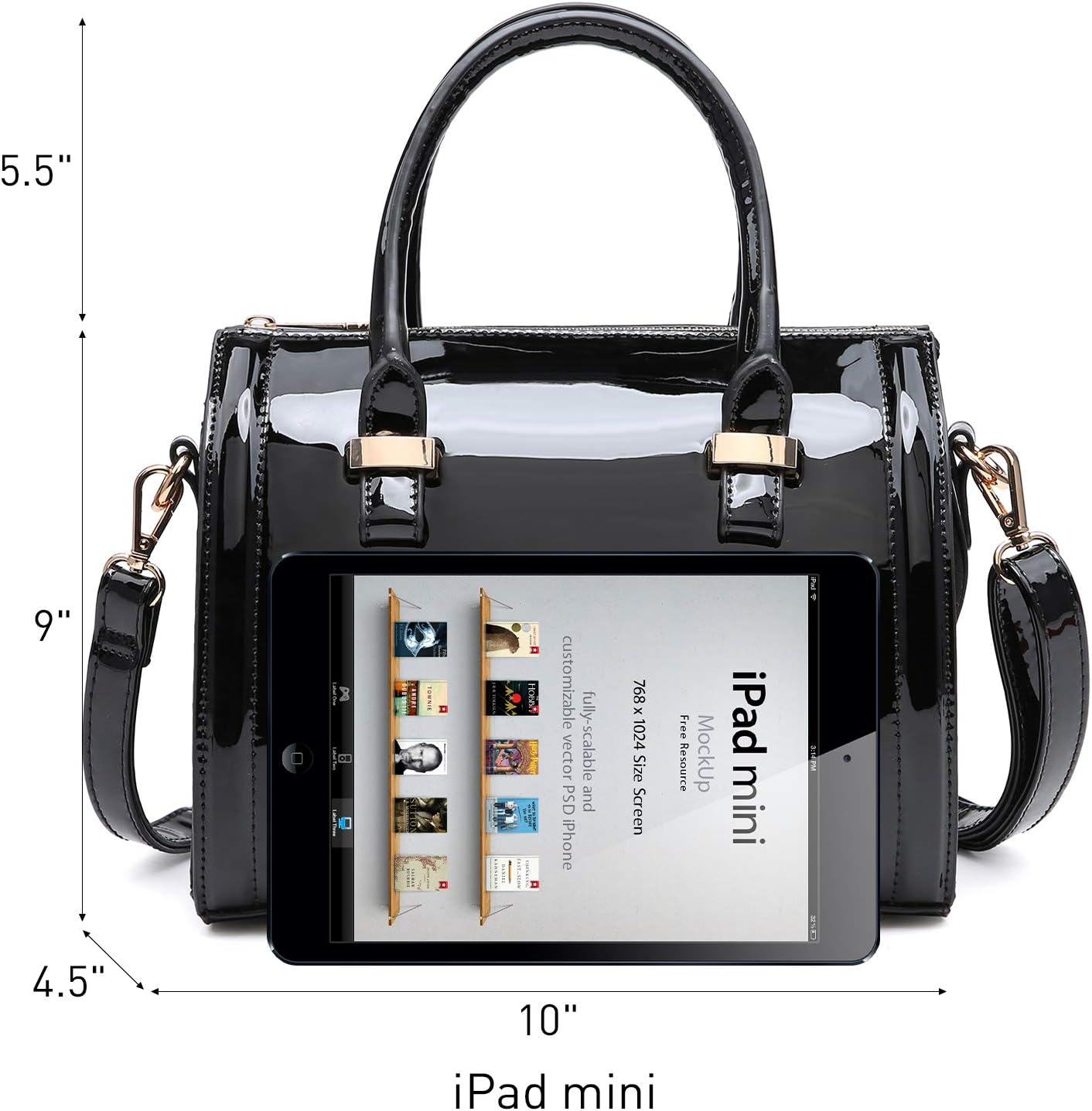Shiny Patent Faux Leather Handbags Barrel Top Handle Purse Satchel Bag Shoulder Bag for Women - Image 4