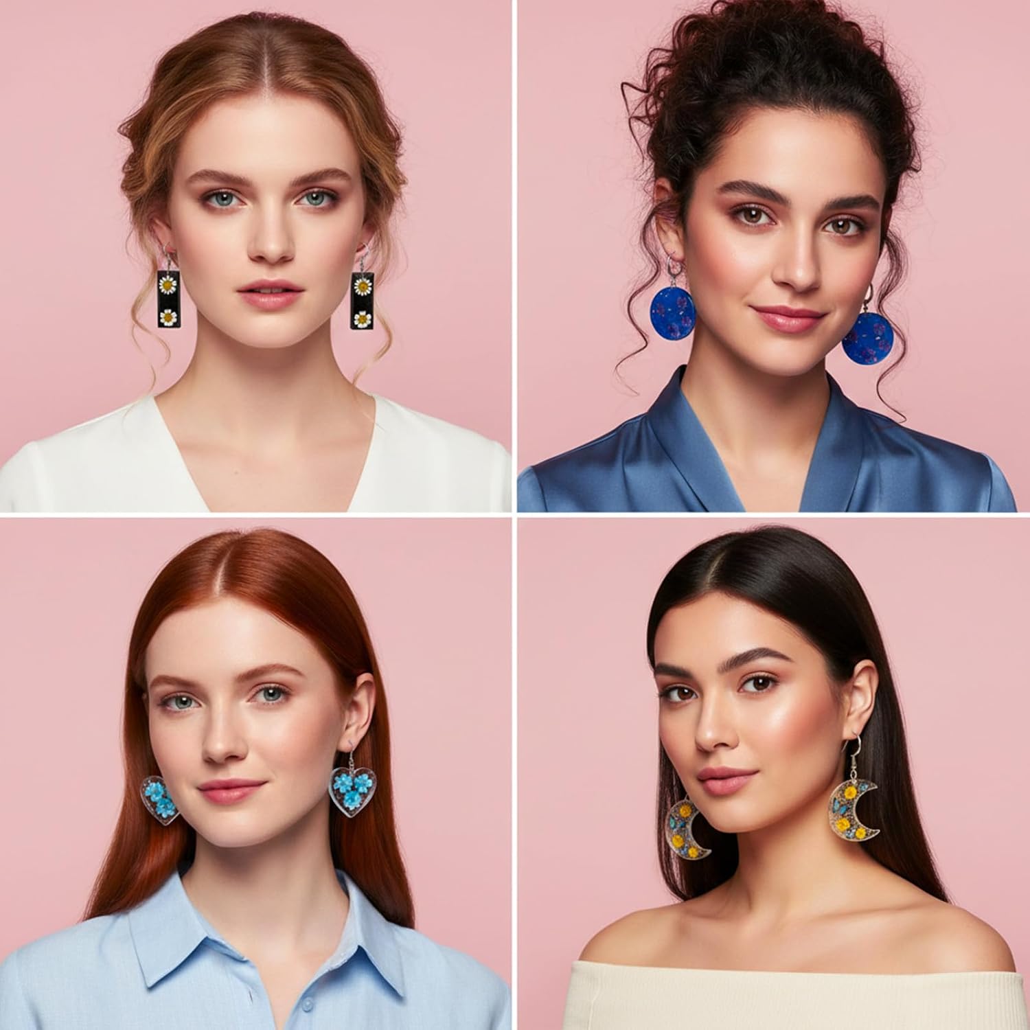 Resin Earring Molds, 5 PCS Epoxy-Resin Jewelry Mold Silicone Jewelry Pendant Mold Dangle Drop Earrings Resin Casting Molds with Built-in Holes for Earrings, Necklace, Pendants, Keychains Making