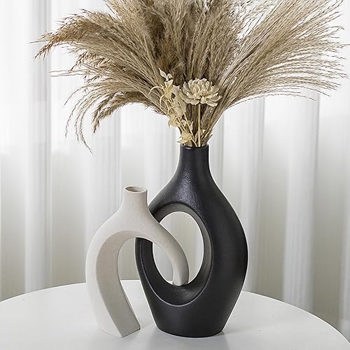 Miniatura 9 de Snuggle Hollow Ceramic Vase Set of 2 for Coffee Table Decor, Donut Decorative Vases for Boho Modern Table Centerpieces Home Living Room Entryway