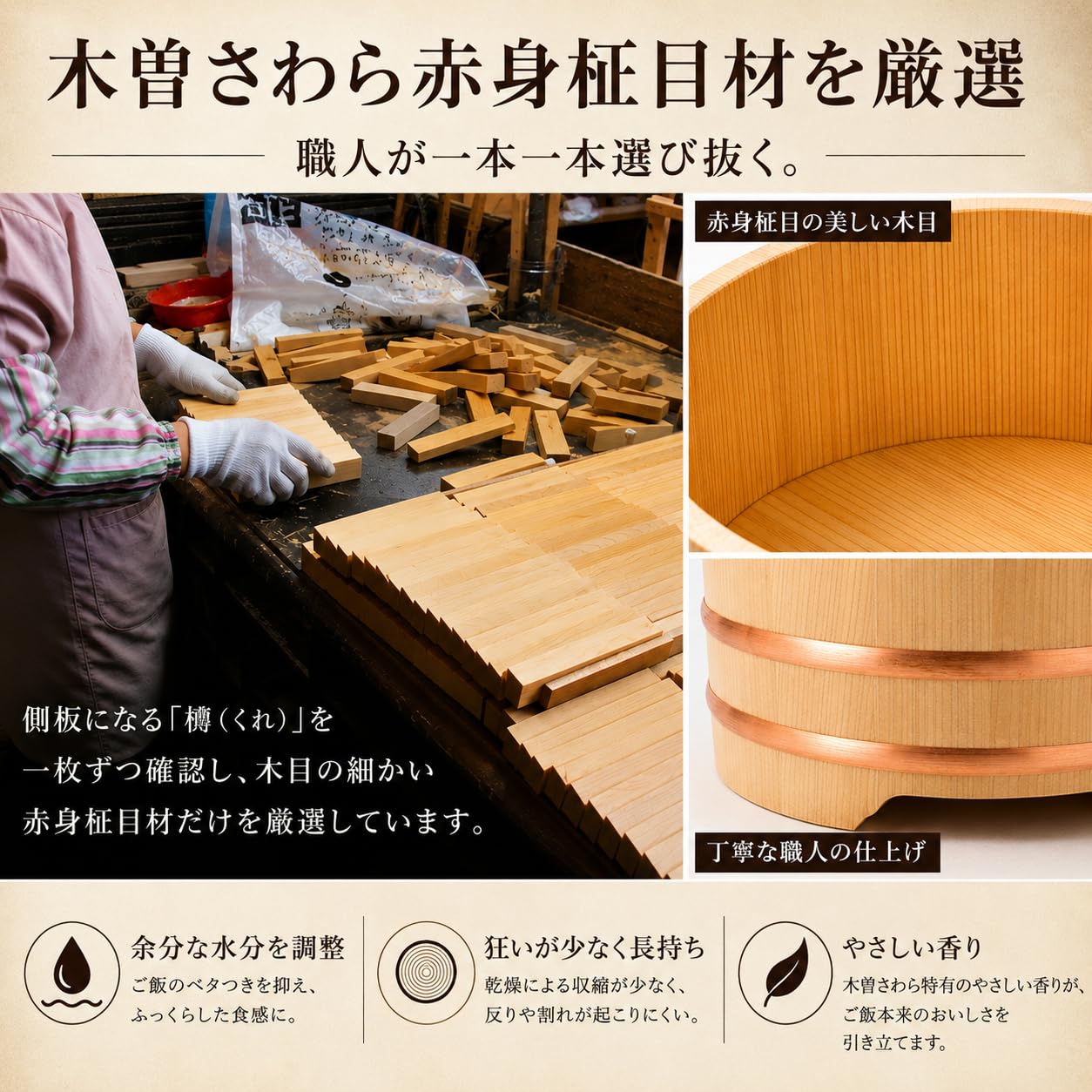 Amazon｜木曽さわら おひつ 木製おひつ 江戸びつ (3合)｜おひつ