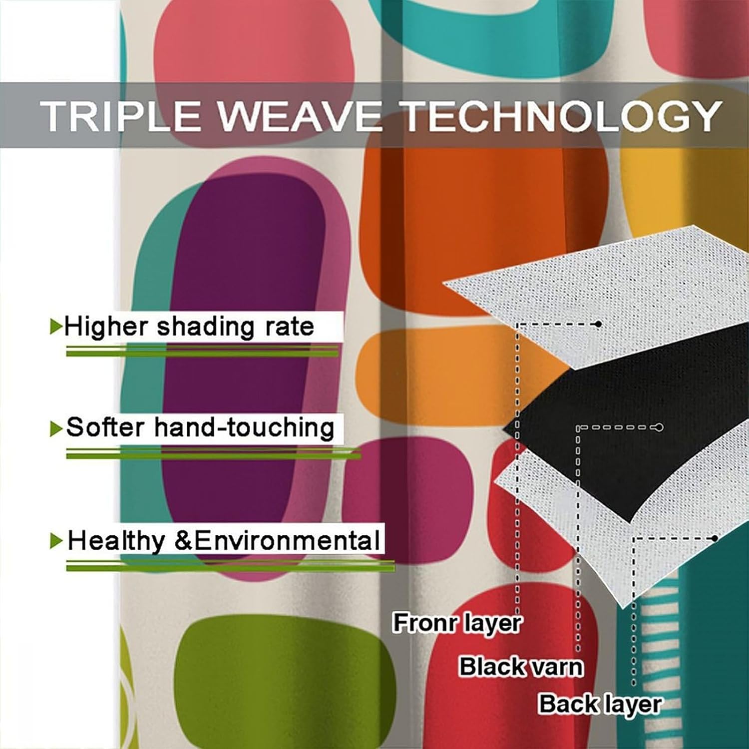 Mid Century Style Curtains,Modern Abstract Geometric Vintage Colorful Shape Pattern Blackout Window Door Curtains for Bedroom Living Room Bathroom Home Set 2 Panels,42x54 Inches