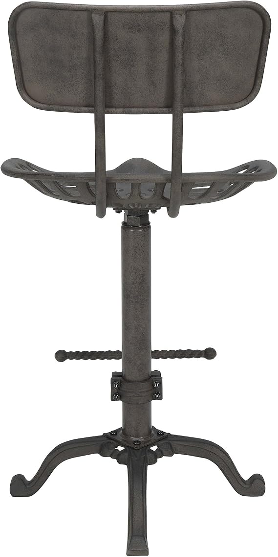 Carolina Living August Farmhouse Iron Tractor Seat Barstool for Kitchen, Bar, Counter or High Top Dining Tables with Back and Foot Rest, Adjustable up to 47.25 inches, Industrial