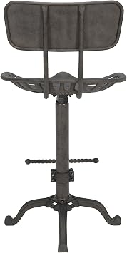 Carolina Living August Farmhouse Iron Tractor Seat Barstool for Kitchen, Bar, Counter or High Top Dining Tables with Back and Foot Rest, Adjustable up to 47.25 inches, Industrial