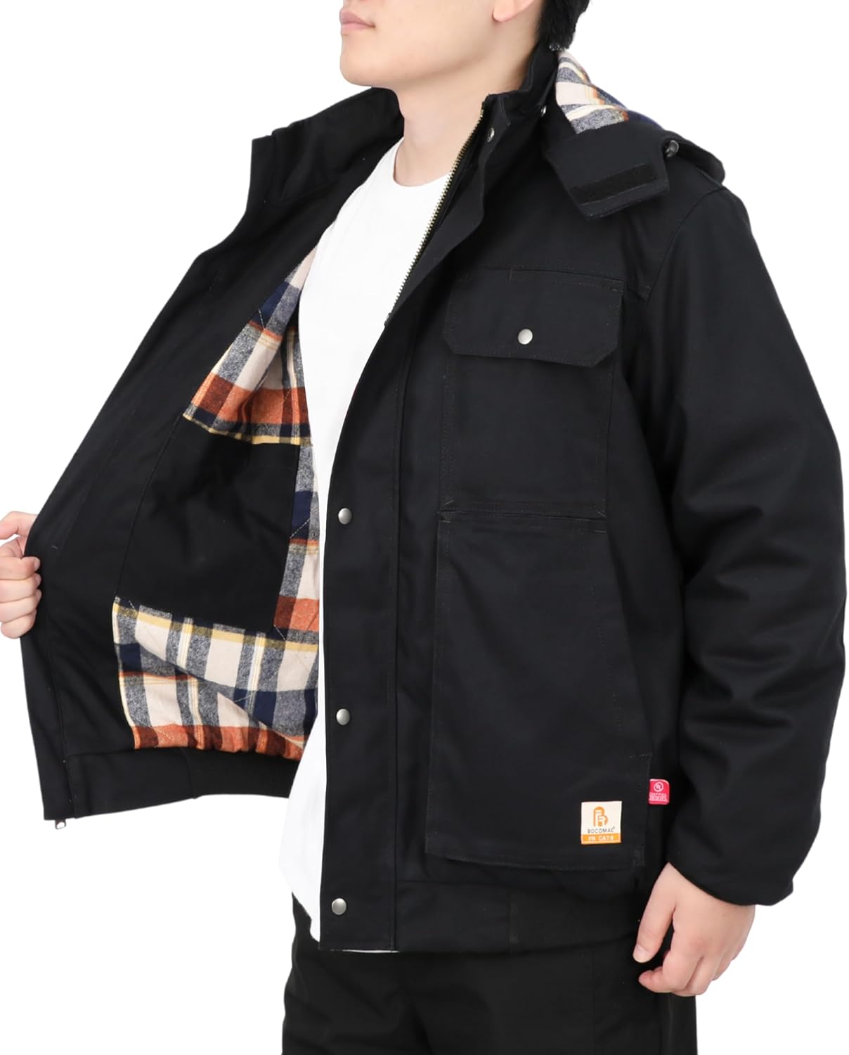 BOCOMAL FR Jacket Insulated Heavyweight Canvas Flannel Lined,Detachable Hood,Cargo Pockets,NFPA2112 CAT4,Flame Resistant Coat - Image 6