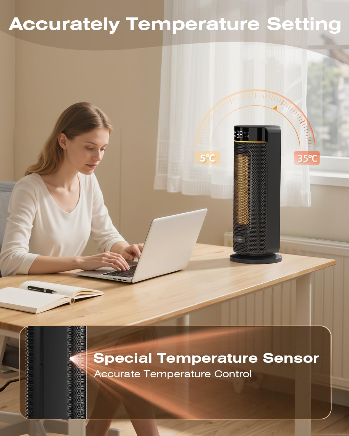 MYCARBON Stufa Elettrica da Bagno Basso Consumo LED Display con TEMP Regolabile 5℃-35℃ 4 Modalità ECO Timer 12h Oscillazione 70° Stufetta 1900w Termoventilatore Spegnimento Automatico con Telecomando