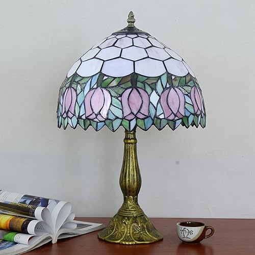 Miniatura 3 de Tiffany - Lámpara de vitral, tulipán rosa, lámpara de mesa para dormitorio, lámpara de escritorio de lectura, luz para mesita de noche, sala de